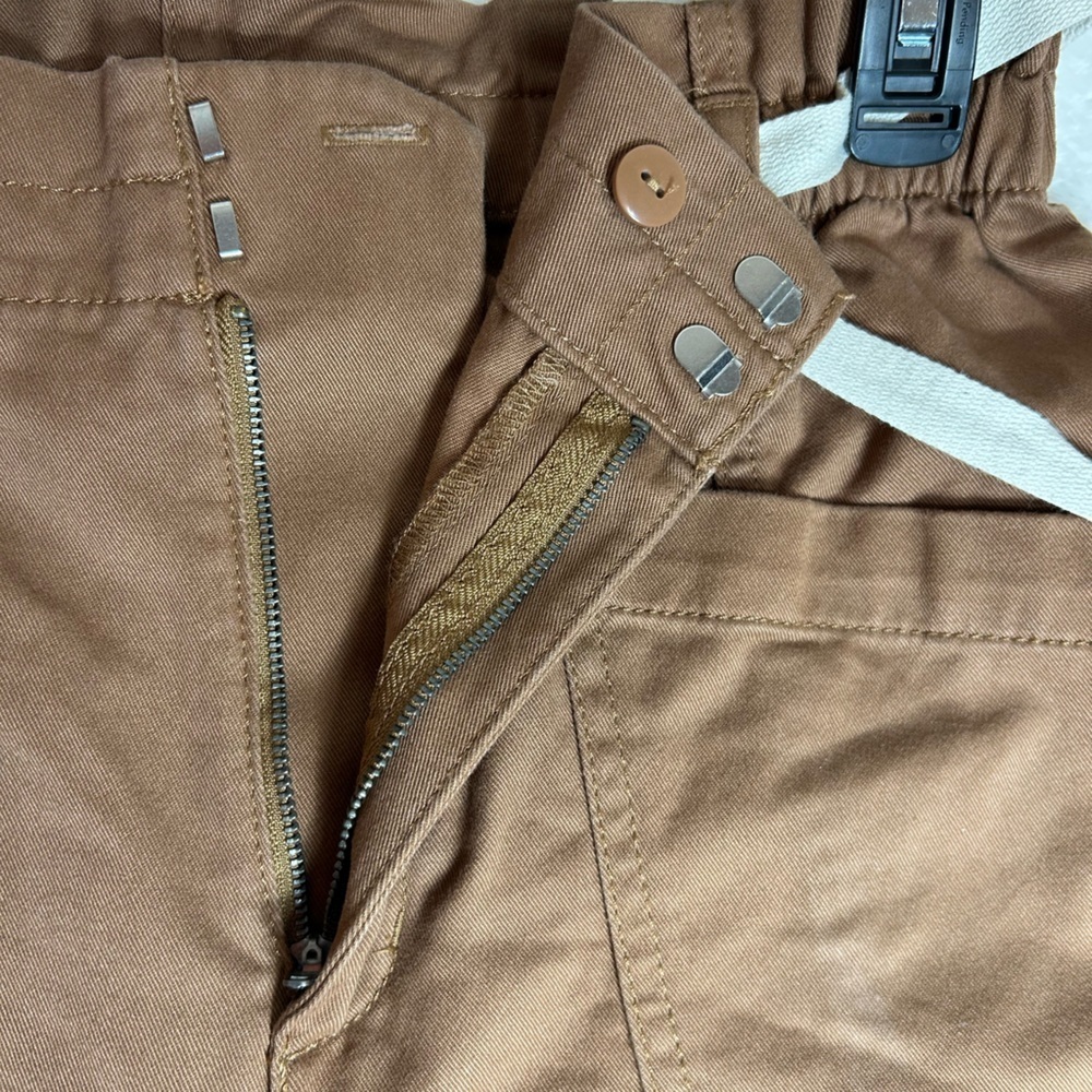 LOFT Soft Brown Straight Leg Pants with Cream Tie. Zip & Button Closure - Picture 9 of 13